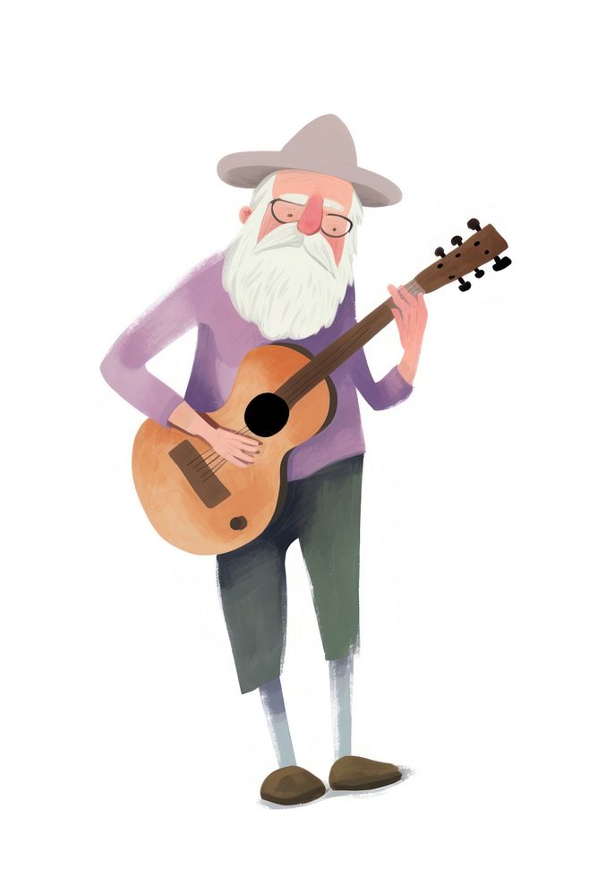 Old man playing guitar musician cartoon white background. AI generated Image by rawpixel.