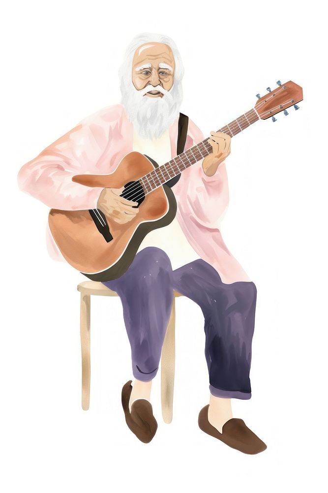 Old man playing guitar musician adult white background. AI generated Image by rawpixel.