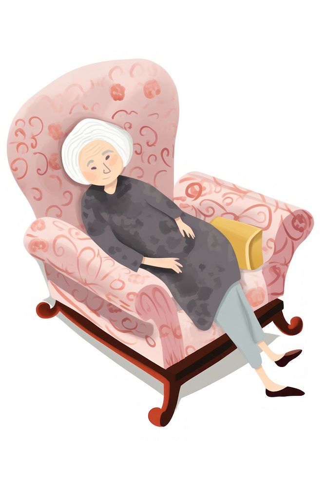 Old woman with sofa furniture armchair white background. AI generated Image by rawpixel.