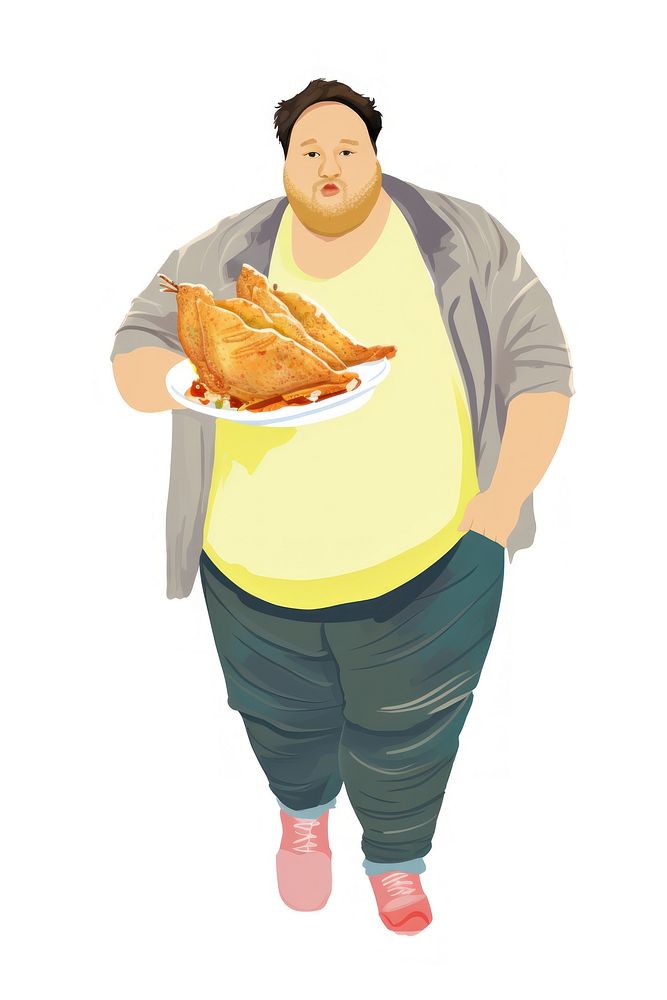 Plus size man with eating fried chicken adult food white background. AI generated Image by rawpixel.