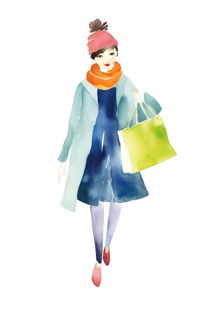 Woman holding shopping bags costume doll coat. AI generated Image by rawpixel.