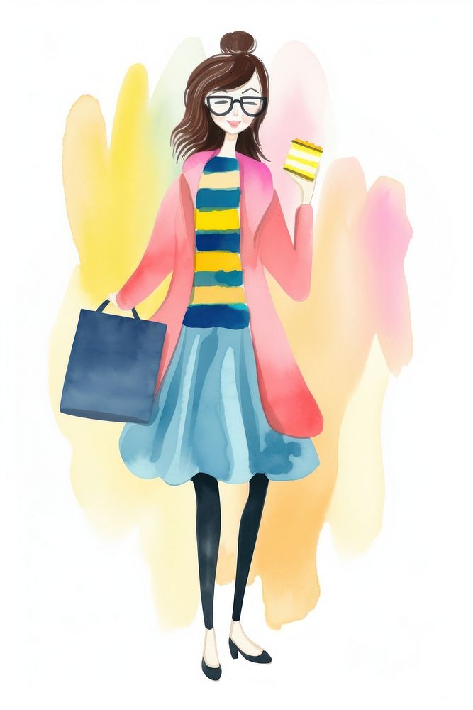 Woman holding shopping bags painting white background consumerism. AI generated Image by rawpixel.