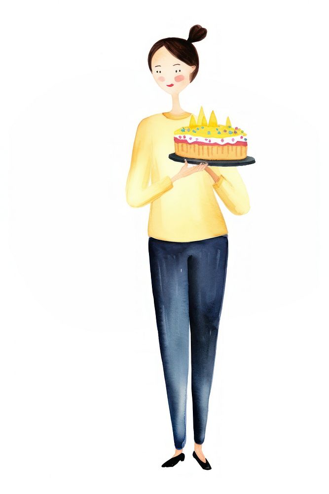 Woman holding small birthday cake dessert adult food. AI generated Image by rawpixel.