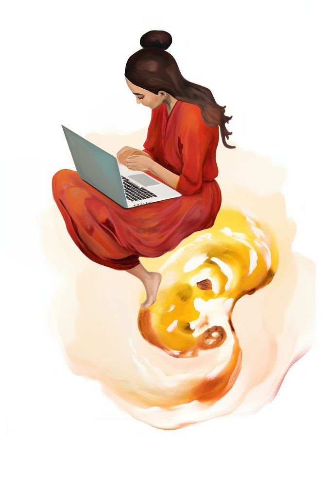 Woman while working on her laptop computer painting drawing. AI generated Image by rawpixel.