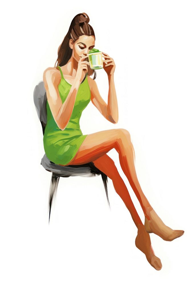 Young adult woman enjoying coffee cup drinking sitting white background. AI generated Image by rawpixel.