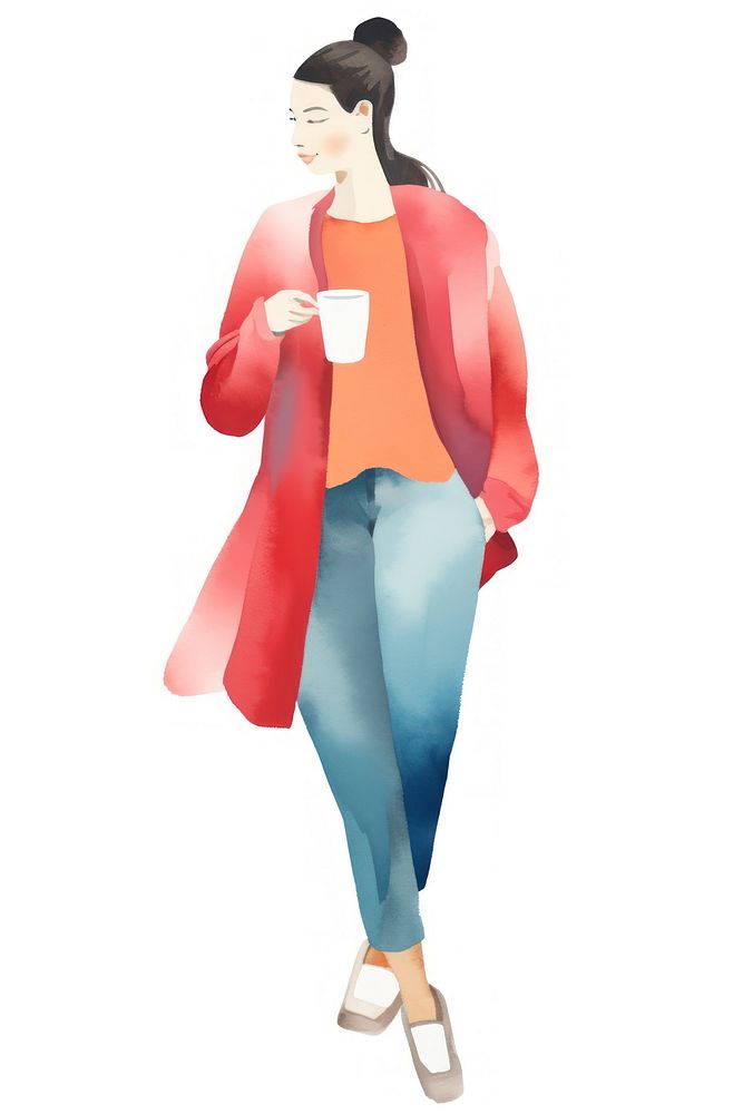 Young adult woman enjoying coffee cup walking sleeve white background. AI generated Image by rawpixel.