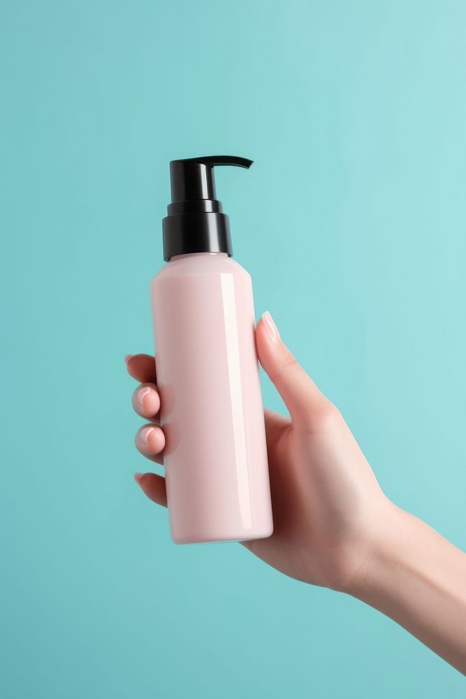 Cosmetics bottle holding hand container. AI generated Image by rawpixel.