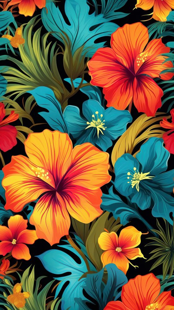 Flower and plant pattern backgrounds hibiscus. AI generated Image by rawpixel.