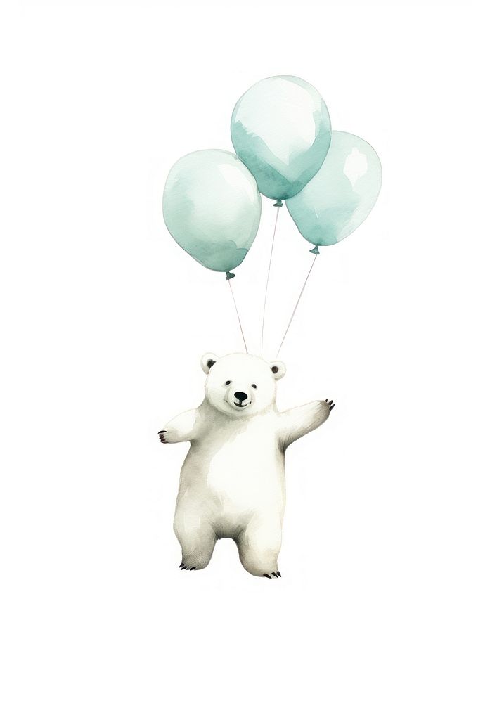 Happy polar bear celebrating balloon mammal animal. AI generated Image by rawpixel.
