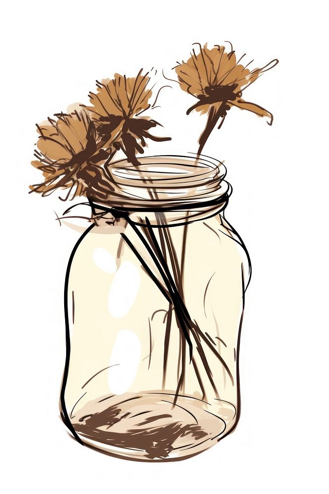 Dried flowrs jar sketch white background. AI generated Image by rawpixel.