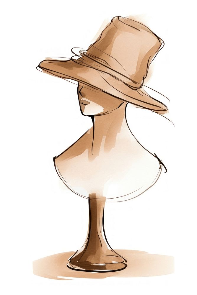 Hat on a mannequin drawing sketch white background. 