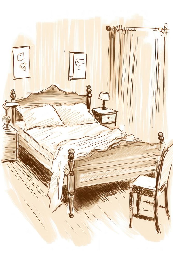 Vintage style bedroom drawing sketch furniture. AI generated Image by rawpixel.