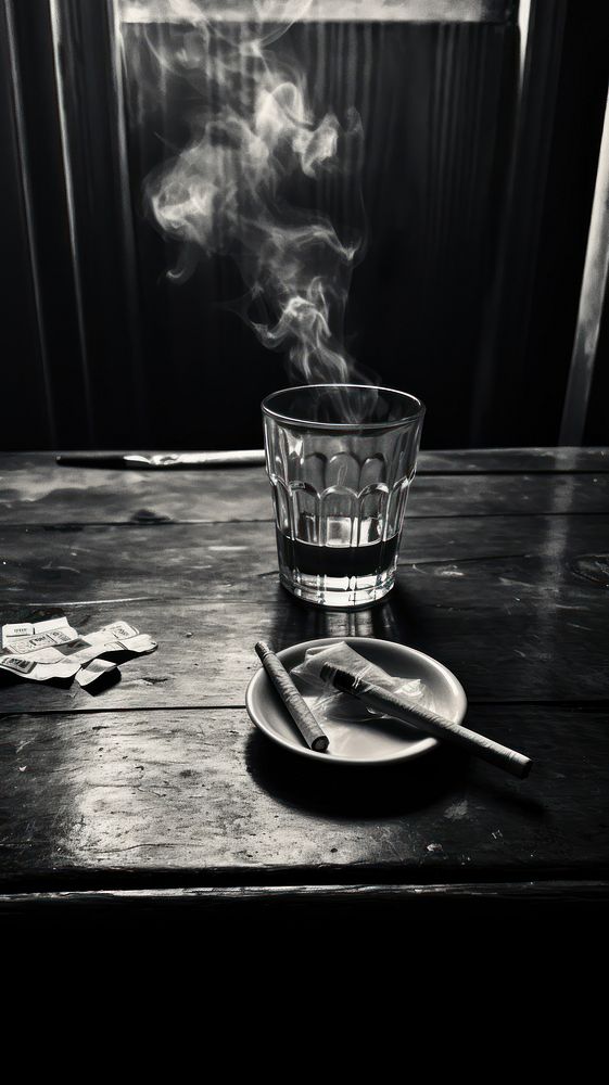 Buring cigarette table black white. AI generated Image by rawpixel.