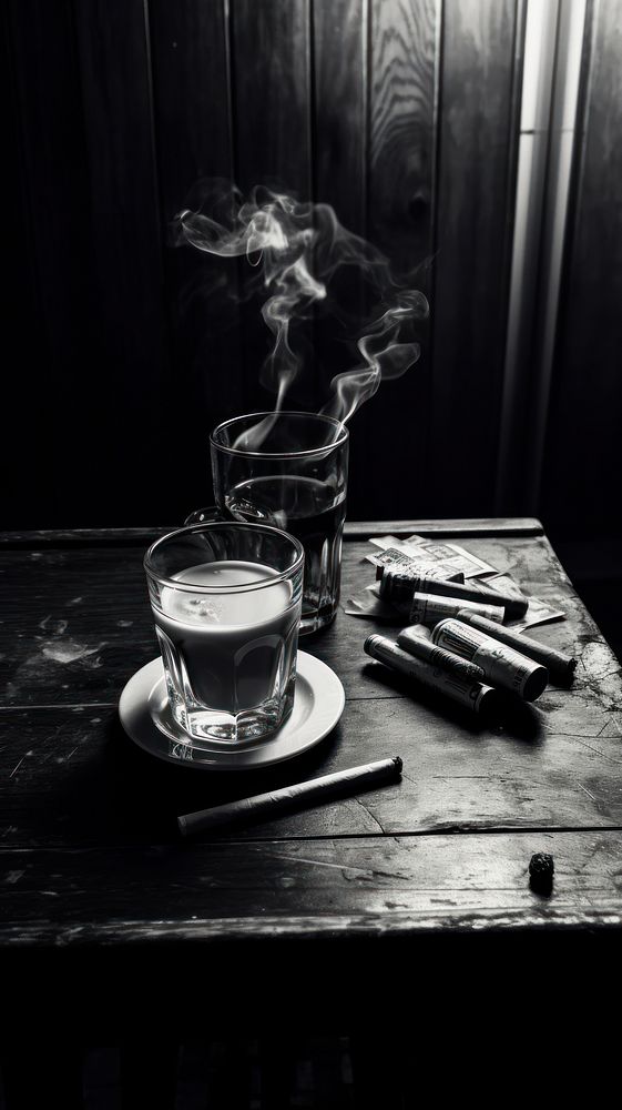 Buring cigarette table saucer coffee. AI generated Image by rawpixel.