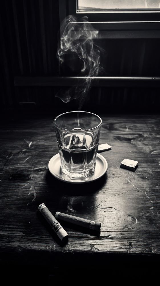 Buring cigarette table black drink. AI generated Image by rawpixel.