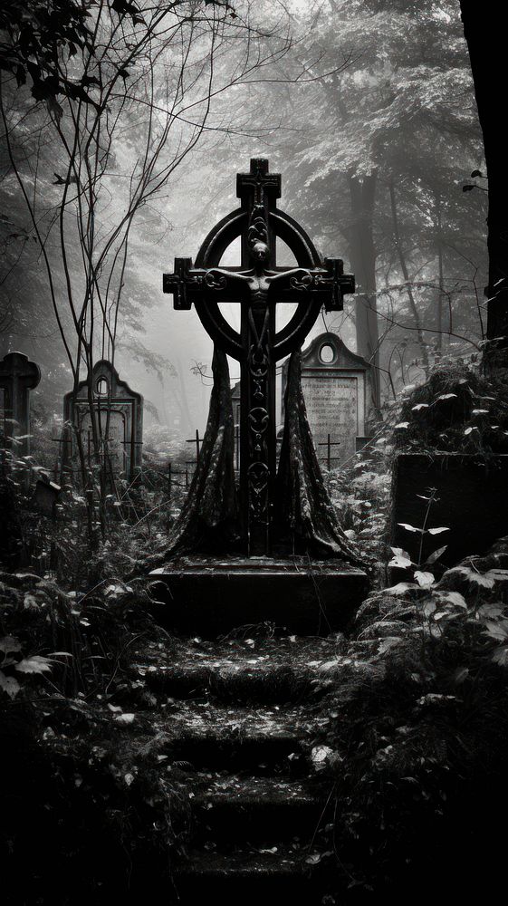 An ancient grave cemetery outdoors cross. AI generated Image by rawpixel.