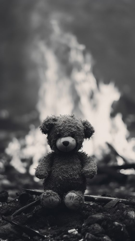 Burning teddy bear black toy representation. AI generated Image by rawpixel.