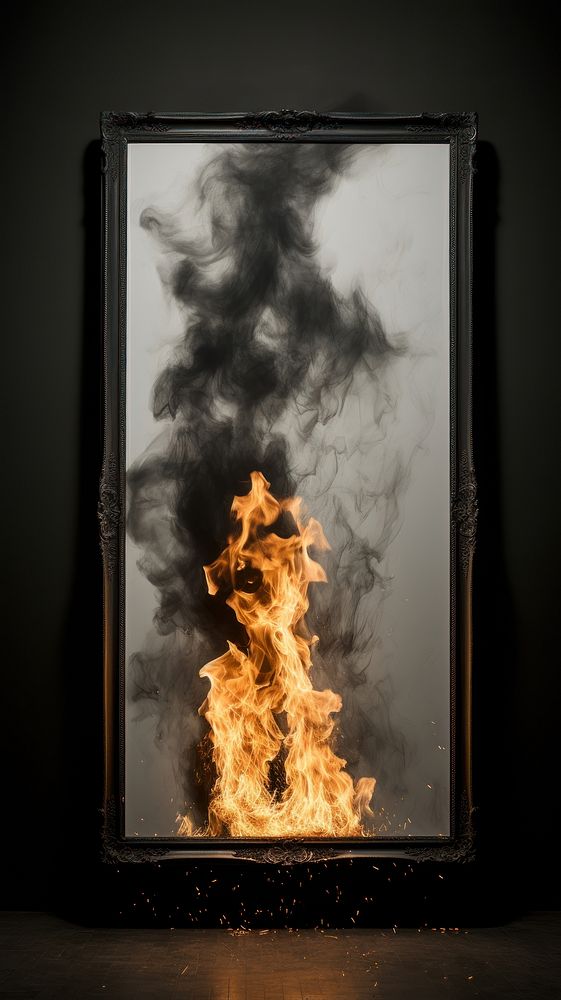 Burning painting frame fireplace black destruction. AI generated Image by rawpixel.