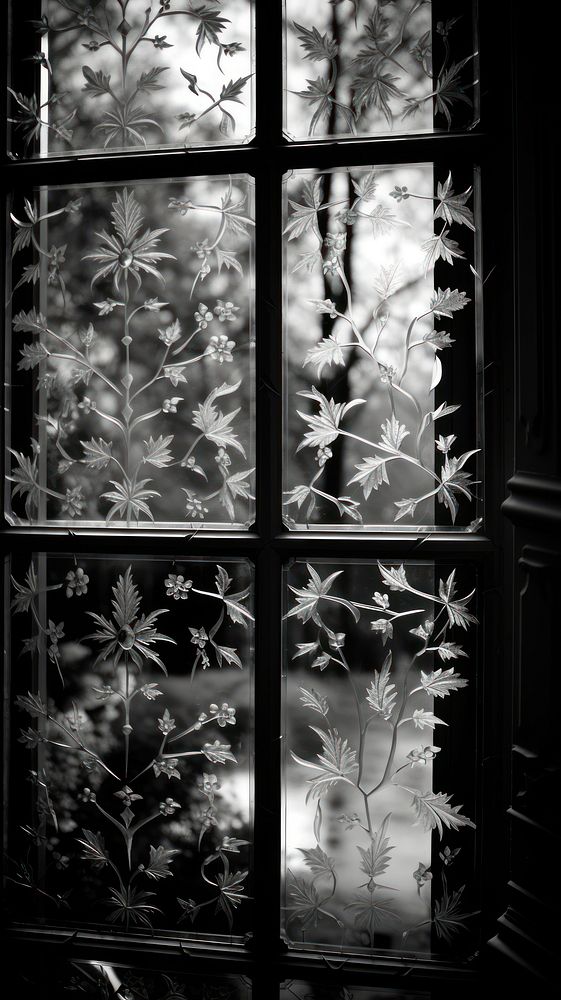 Frosted black glass window white plant. AI generated Image by rawpixel.