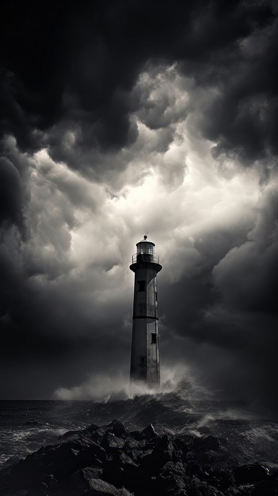 Storm sky architecture lighthouse building. AI generated Image by rawpixel.