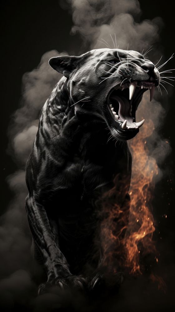 Roaring panther animal mammal black. | Premium Photo - rawpixel