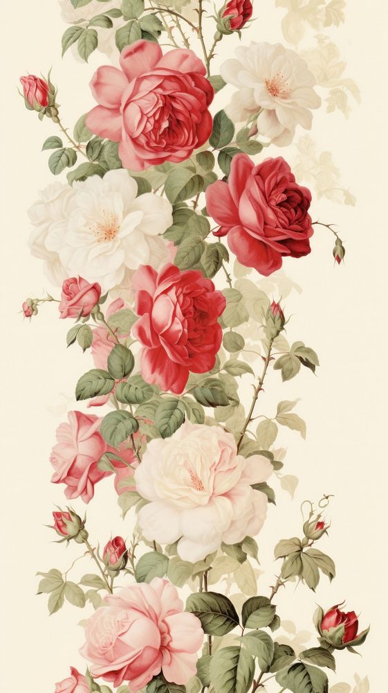 Red rose flower pattern plant. AI generated Image by rawpixel.