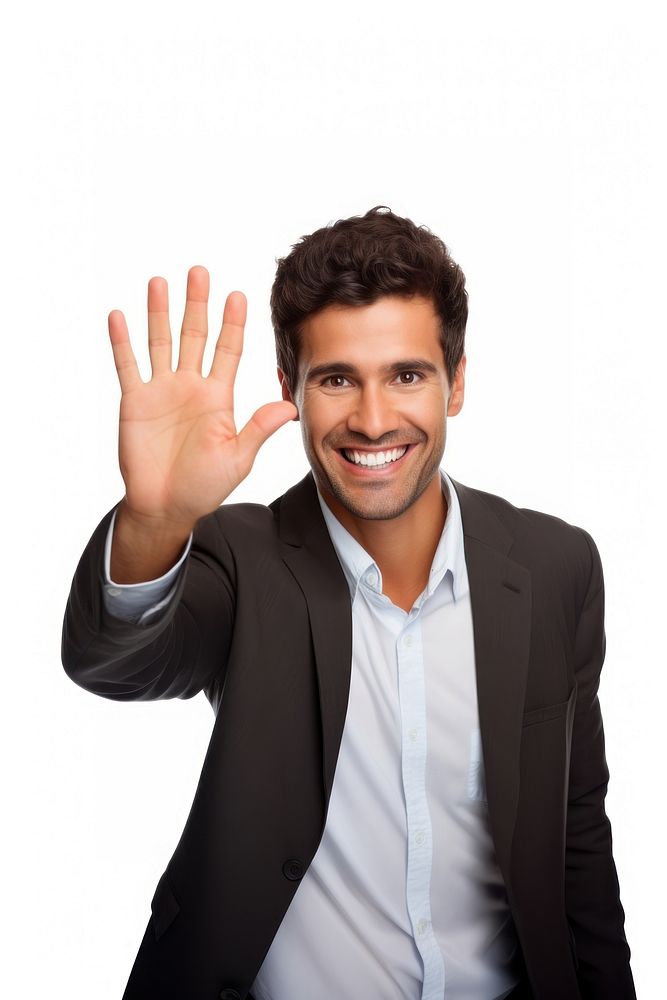 Man spread your hands portrait smiling finger. AI generated Image by rawpixel.