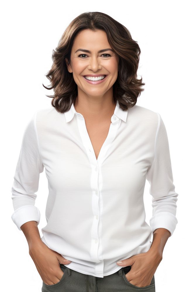 Smiling hispanic woman sleeve blouse shirt. AI generated Image by rawpixel.
