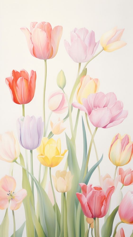 Tulip flower backgrounds painting. AI generated Image by rawpixel.
