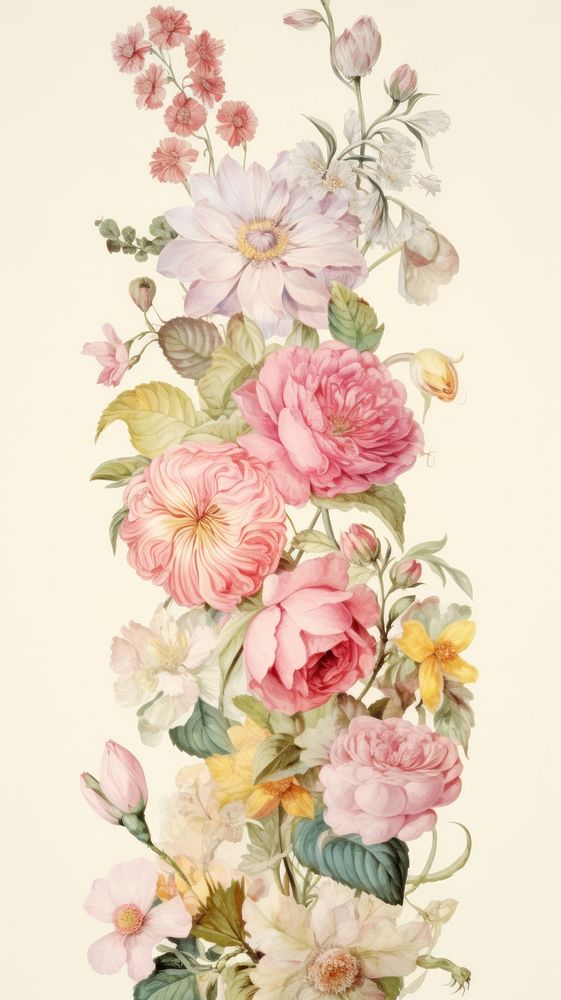 Vintage flowers pattern plant rose. AI generated Image by rawpixel.