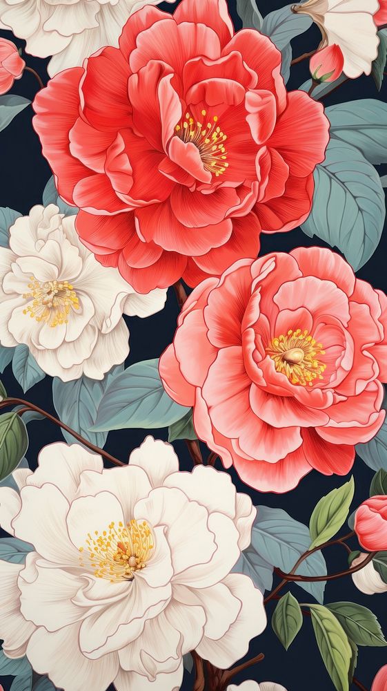 Camellia pattern flower backgrounds. AI generated Image by rawpixel.