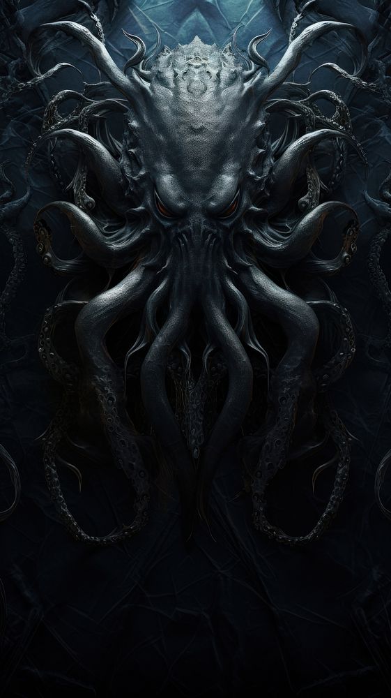 Kraken underwater monochrome darkness. AI generated Image by rawpixel.