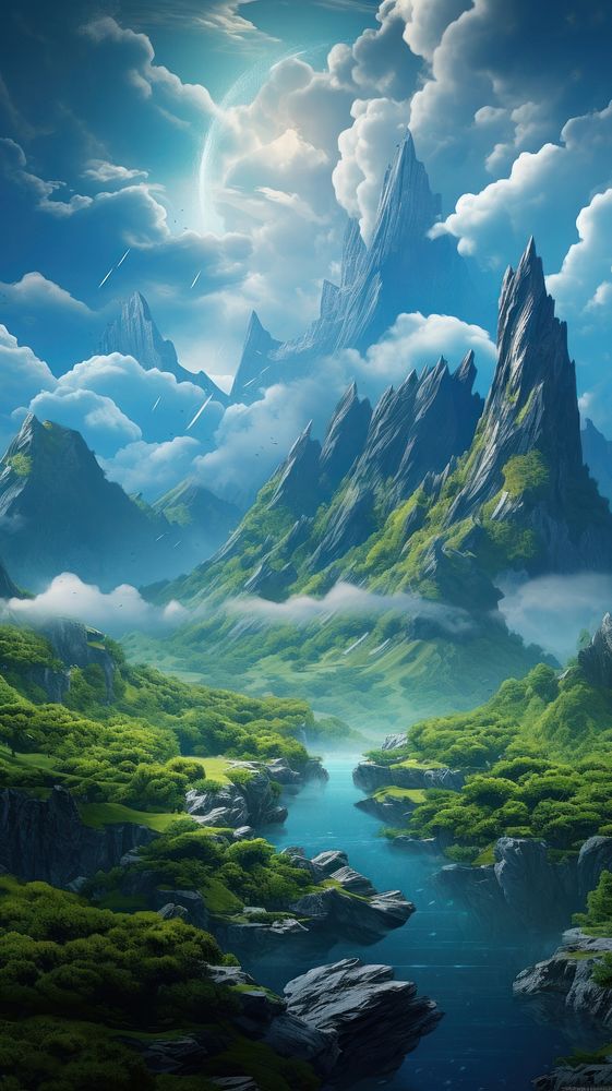 Fantasy landscape mountain outdoors nature. AI generated Image by rawpixel.