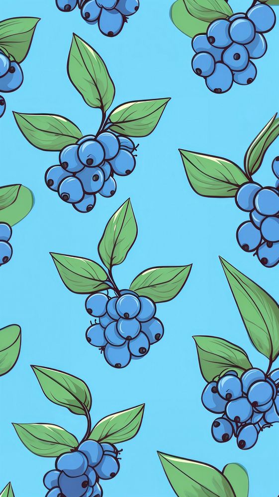 Kawaii Blueberry Cute Pattern Wallpaper