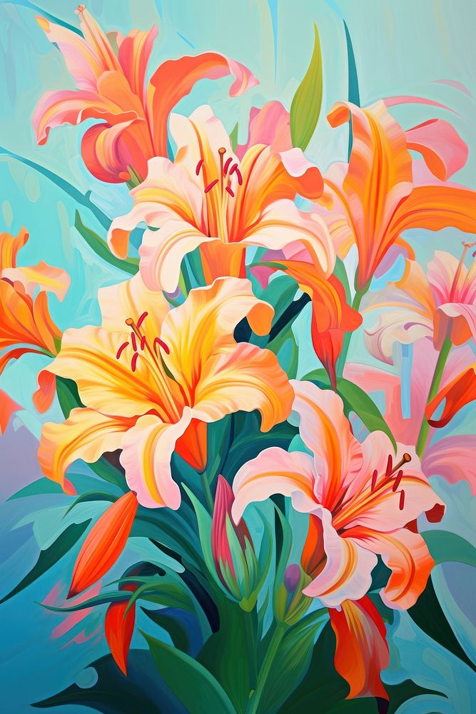 Flower ornament lilly field painting plant lily. AI generated Image by rawpixel.