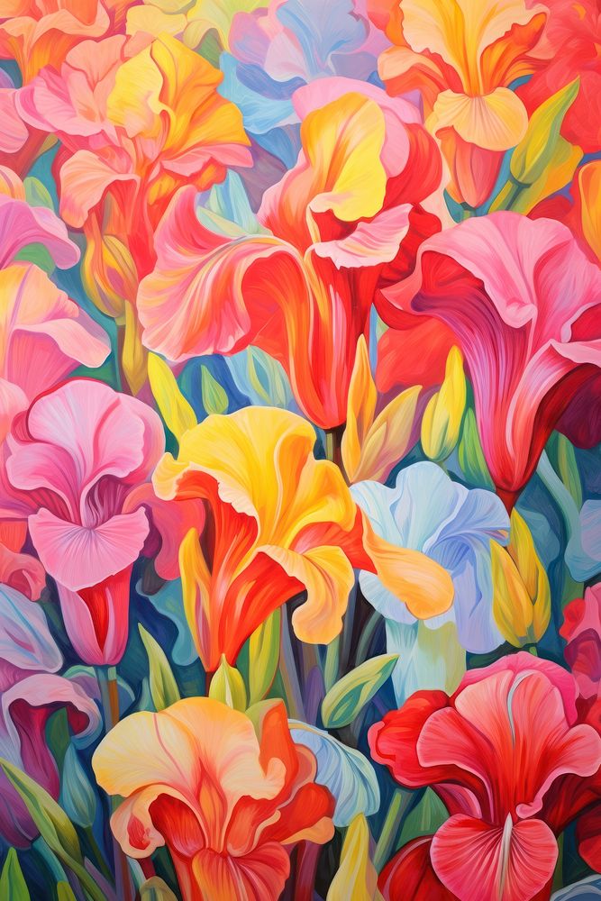Lily field painting flower backgrounds. AI generated Image by rawpixel.