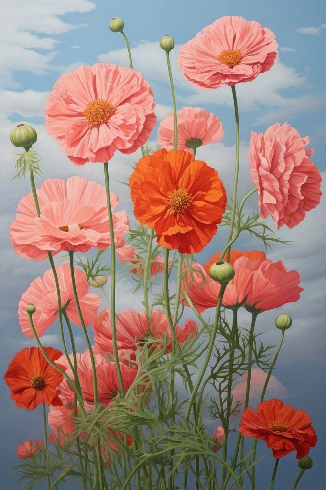 Cosmos flower poppy plant. AI generated Image by rawpixel.