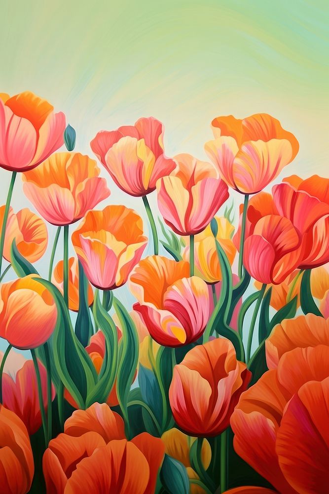 Tulips field painting flower backgrounds. AI generated Image by rawpixel.