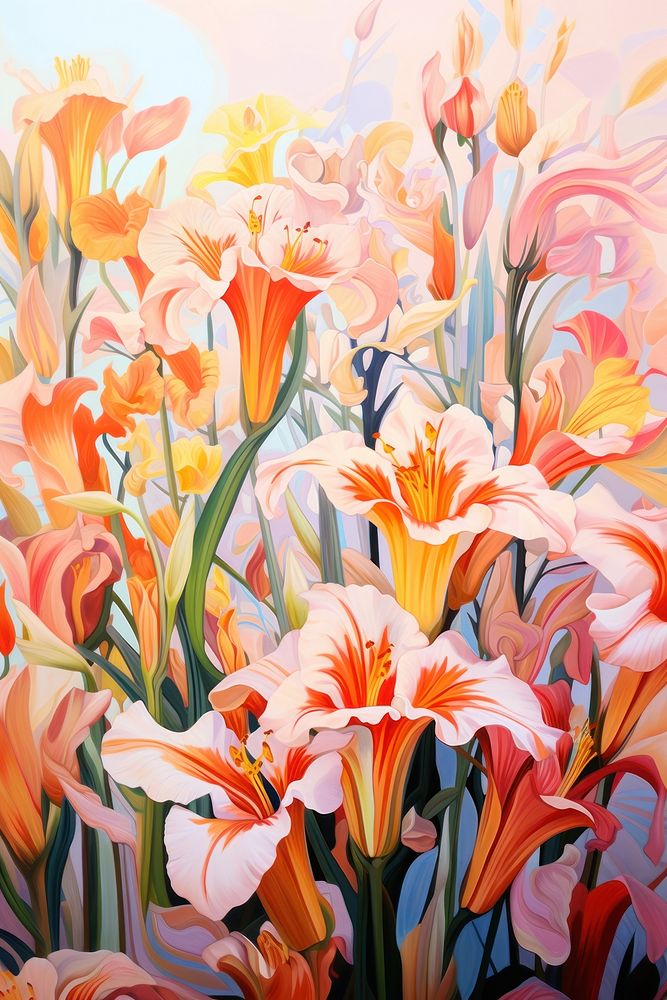 Lily field painting flower backgrounds. 