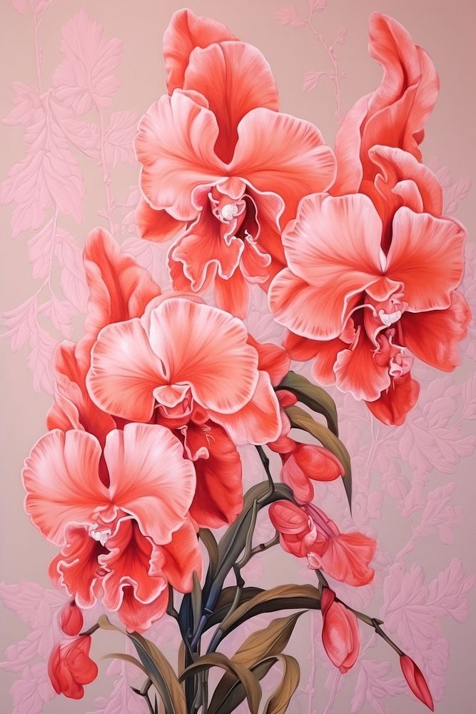 Orchid painting flower pattern. AI generated Image by rawpixel.