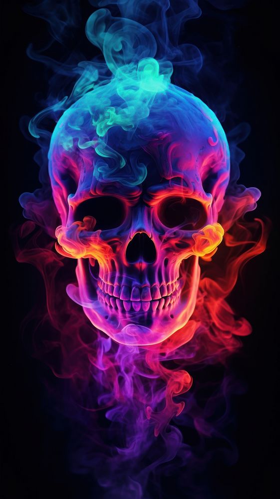 Neon smoke in the outline of a skull purple illuminated creativity. AI generated Image by rawpixel.