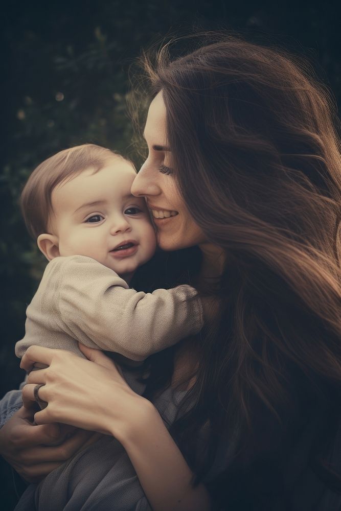 Mom holding a tiny child photography portrait hugging. AI generated Image by rawpixel.