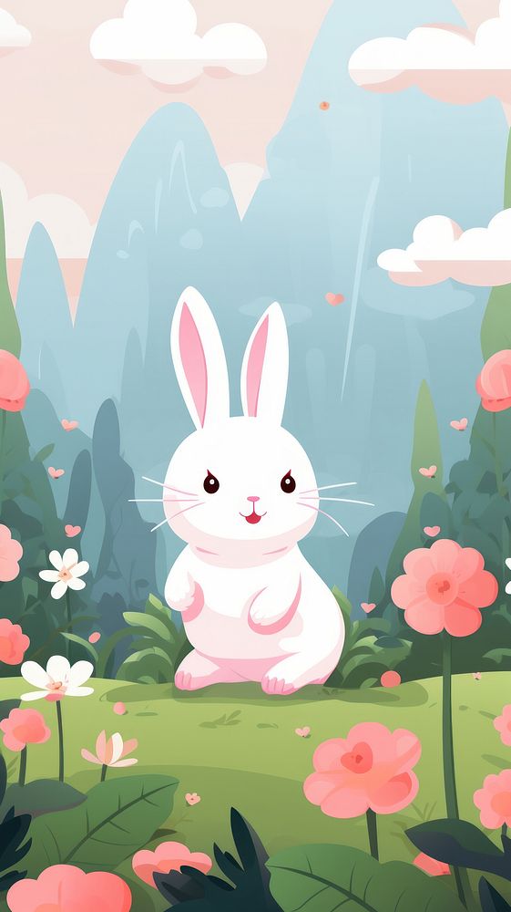 Rabbits cartoon animal outdoors. AI generated Image by rawpixel.
