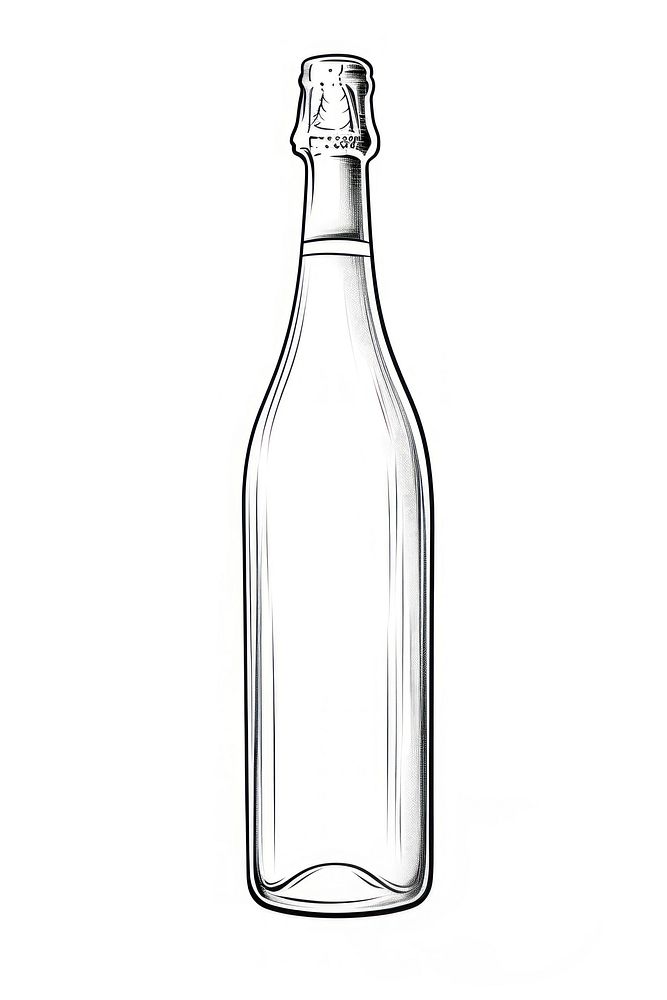 Champagne bottle sketch glass drink. AI generated Image by rawpixel.