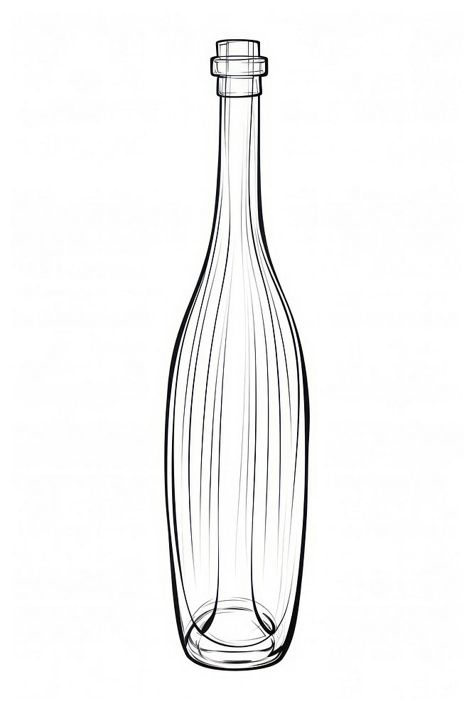 Champagne bottle sketch glass drink. AI generated Image by rawpixel.
