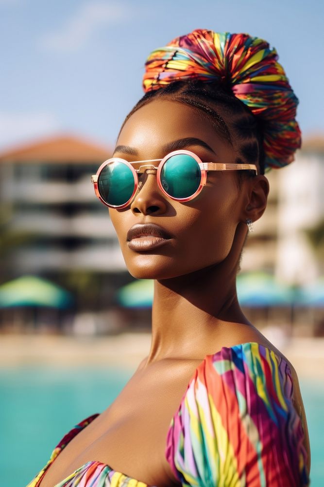 African woman photography sunglasses swimwear. AI generated Image by rawpixel.