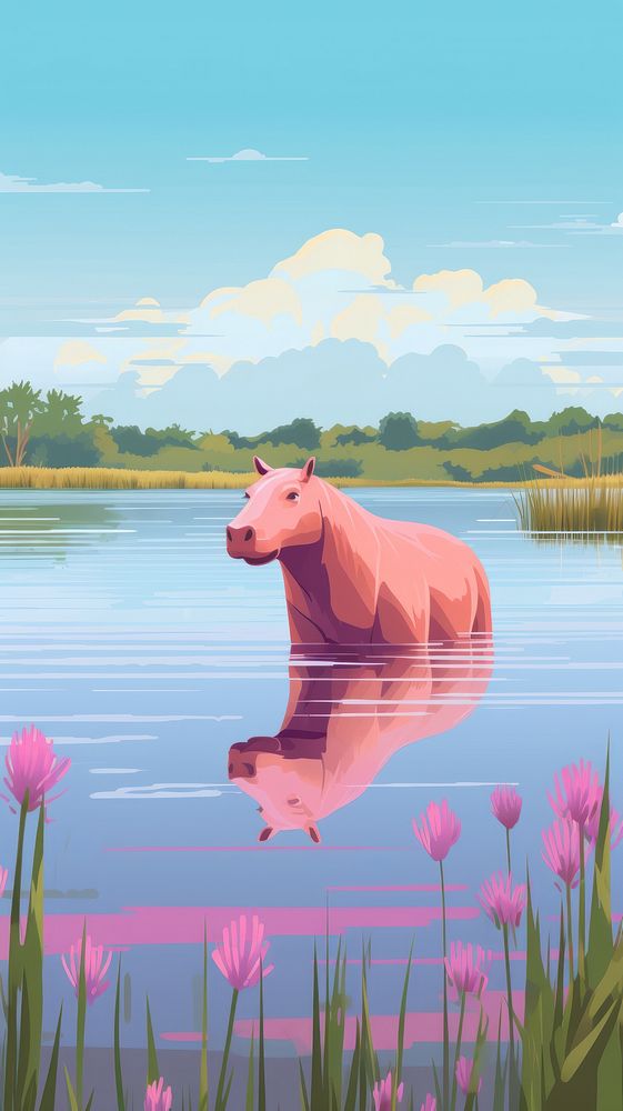 Capybara animal outdoors cartoon. AI generated Image by rawpixel.