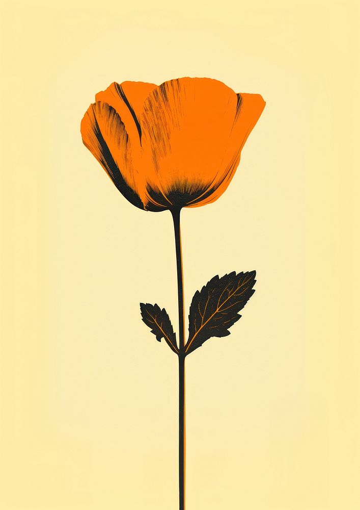Silkscreen of a california poppy flower petal plant red. AI generated Image by rawpixel.