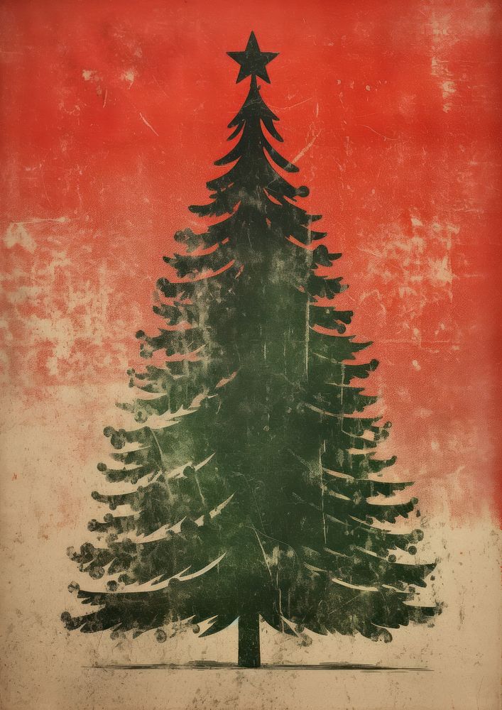 Silkscreen of a christmas tree backgrounds plant fir. AI generated Image by rawpixel.