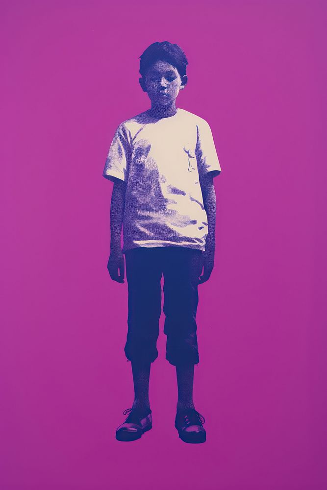 Boy purple portrait standing. 